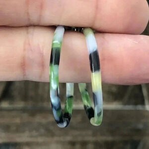 Olive Green Black Swirl Tortie Circle Hoop Acrylic Resin Earrings NWT